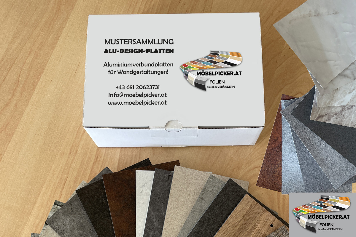 Alu-Design-Platten - Mustersammlung der Aluminiumverbundplatten für Küchenrückwände, Fliesenspiegel, Fliesenrückwände, Küchen